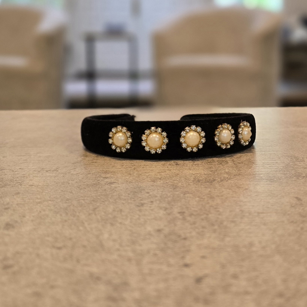 Black Velvet Headband with Pearl Accents